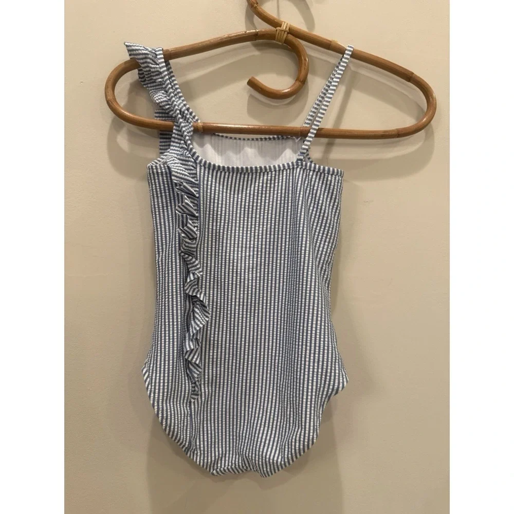 Zara‎ Girls Blue And White Stripped One Piece Swimsuit Size 8-9